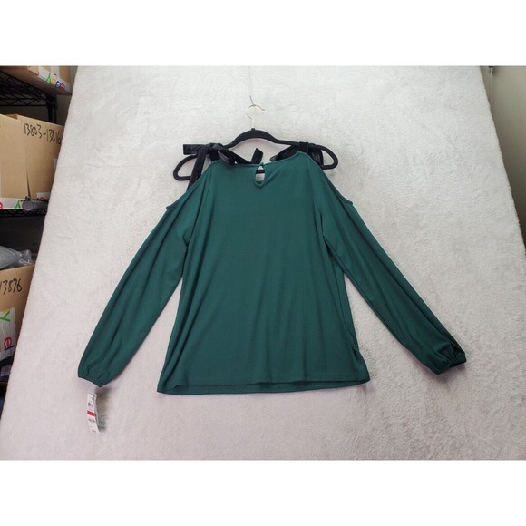 INC International Concepts Blouse Top Womens Size XS Green Cold Shoulder Sleeve - Picture 2 of 12